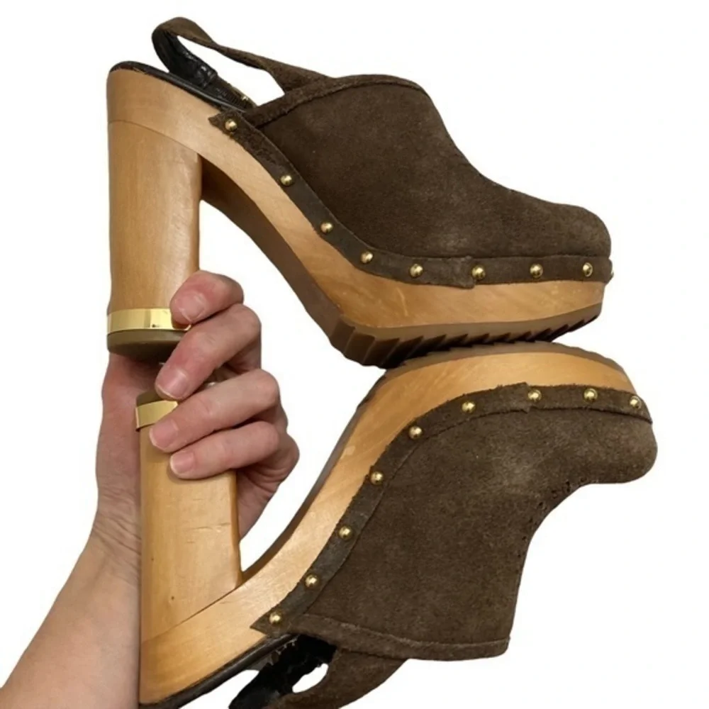 Tory Burch brown suede leather mules heels